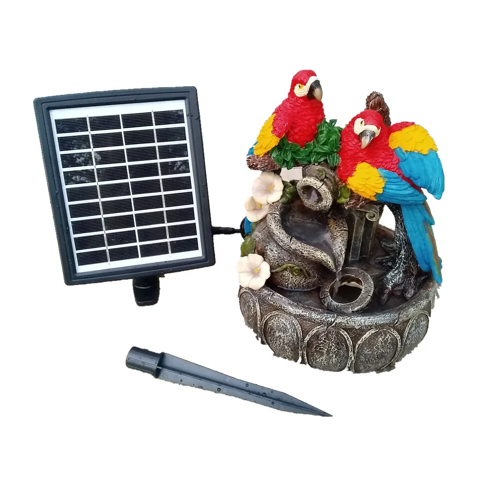 

customize resin Solar-powered Garden Parrot Desktop Solar Water Fountain