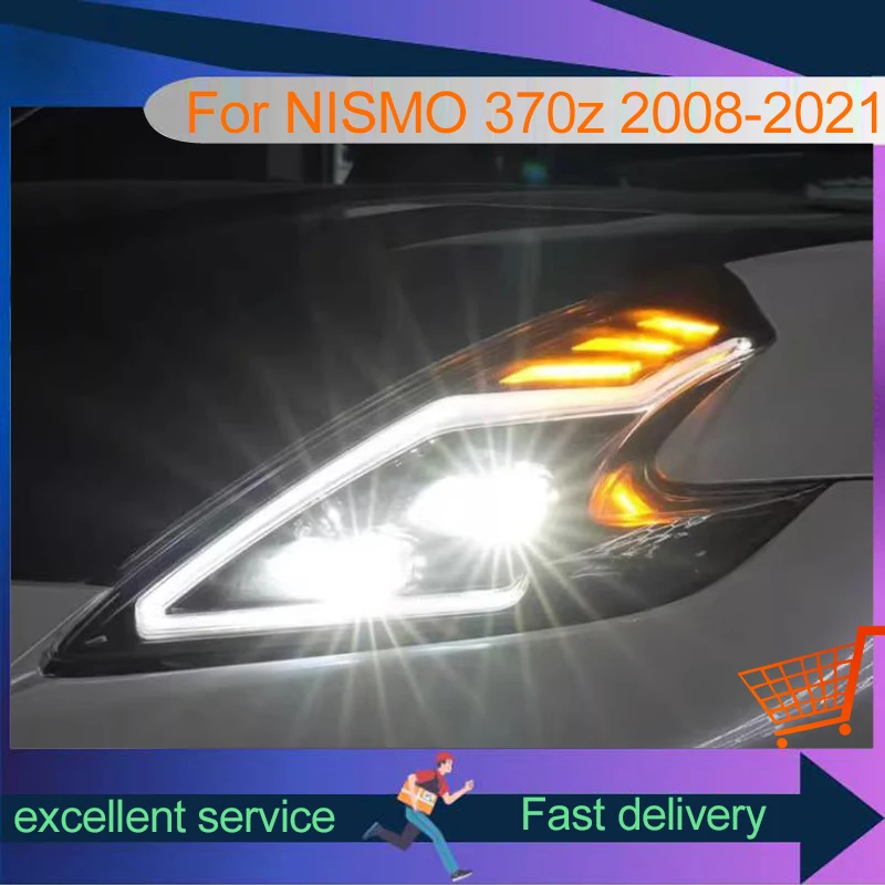 

2 шт. Автомобильные фары для Nissan 370Z 2008-2021, передние фары, модифицированные DRL, полностью светодиодные проекционные линзы, аксессуары для автомобиля