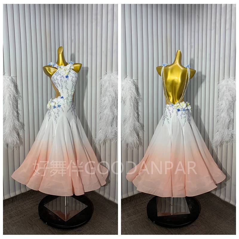 2023 neue Ballroom Dance Wettbewerb Kleider Tanz Kostüme Walzer Kleid Für Tanzen Kleidung Dance Wear Kleid farbverlauf stoff