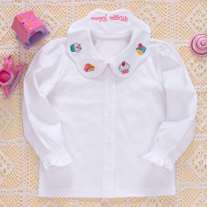 Japanese Style  Autumn Girls Long Sleeve Shirts Ice Cream Letter Shirt Overlay Korean Children's Tops Blouse for Girl Camisas