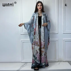 WINYI dwustronny nadruk otwarty abaya dubaj luksusowy płaszcz plażowy okrycie elegancki abaya dubaj luksusowy kardigan kimono maxi sukienka