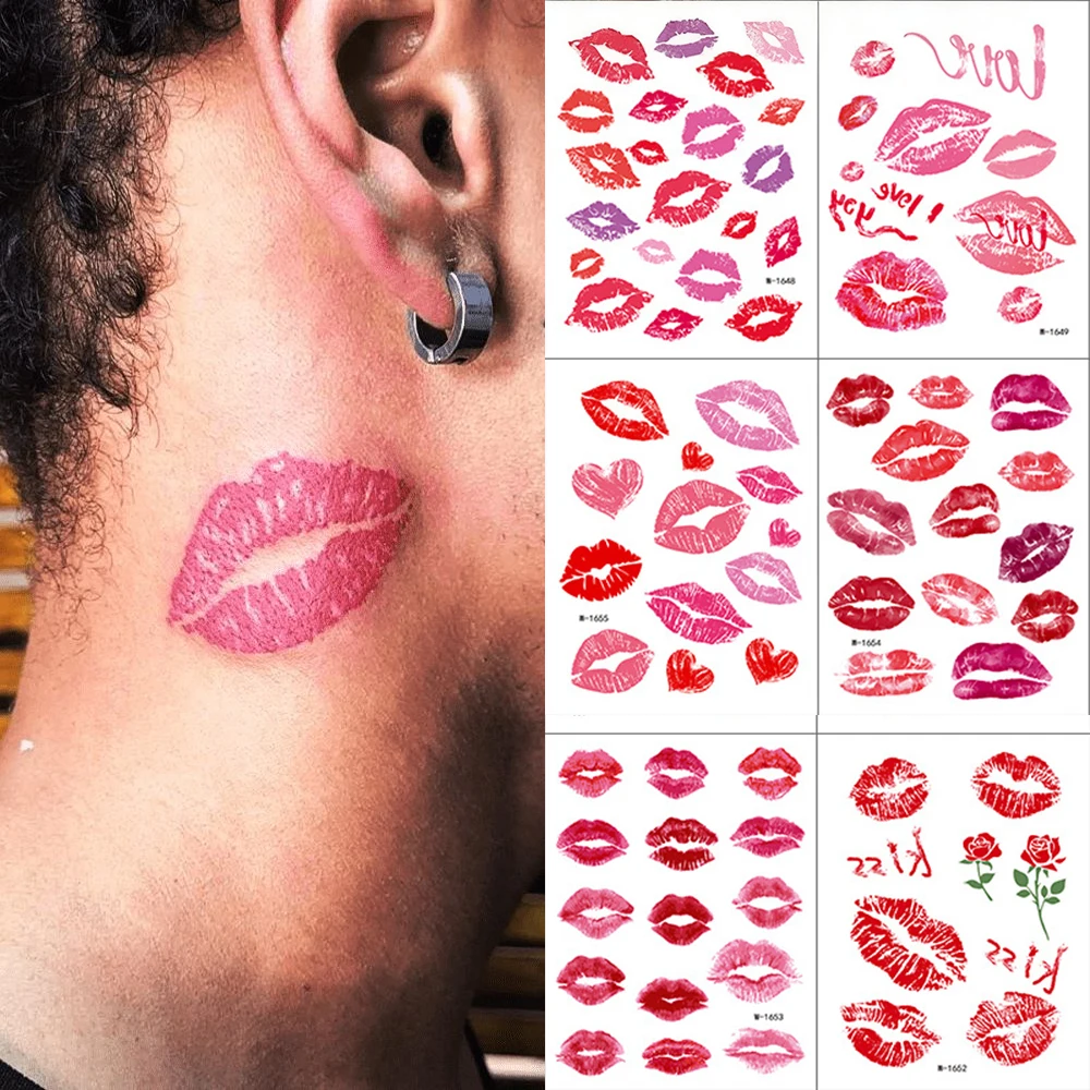 

8 шт., сексуальные прочные татуировки с принтом губ, наклейки красного/розового/леопардового принта, поцелуй любви, декор для тела на День святого Валентина, временные татуировки
