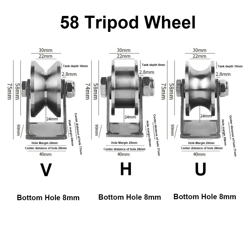 1PC 201 / 304 Stainless Steel Bearing Pulley V type H type U-Type Pulley Block Mute Bearings Groove Sliding Roller Track Wheel