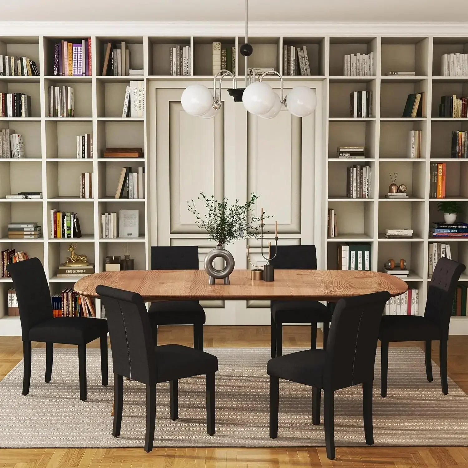 Eco-friendly Set Of 6 Upholstered Fabric Dining Chairs With Button-Tufted Details (Set Of 6 Black)