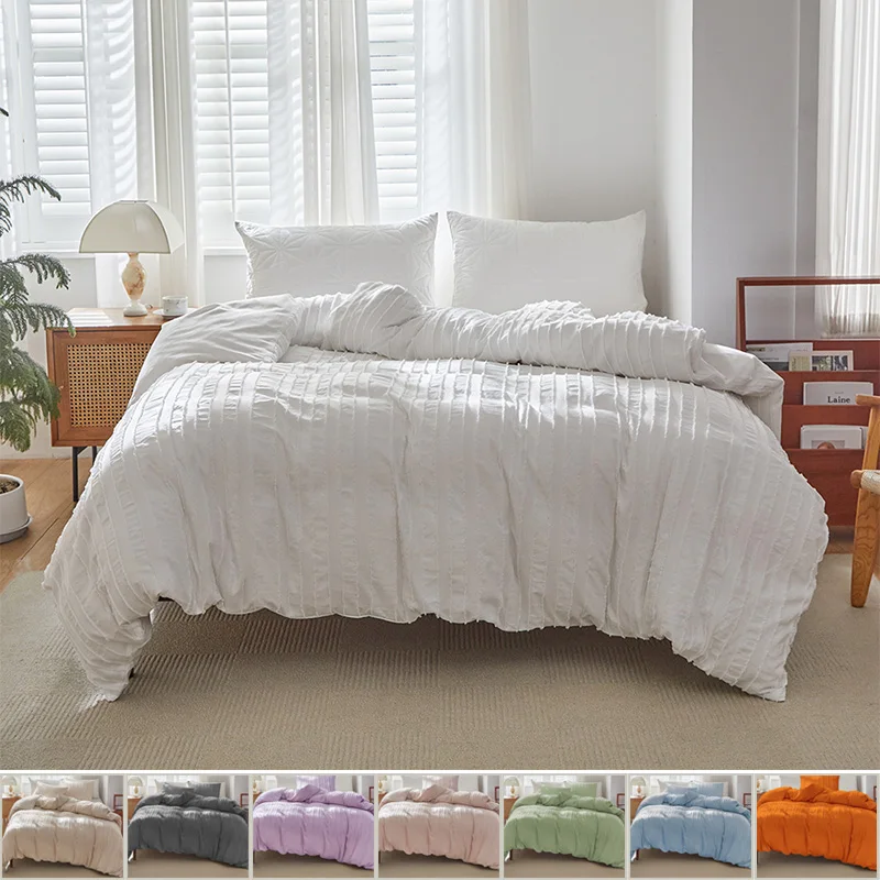 

Bohemian Style Solid Color Quilt Cover Sets Skin Safe Non-Irritating Bedding Soft & Durable Classic Style for Bedroom Decoration