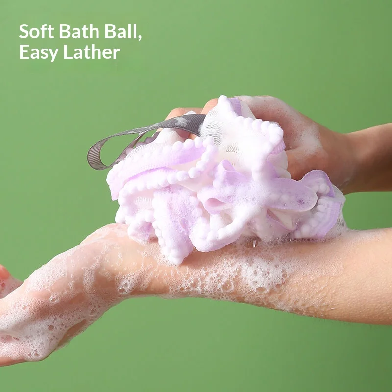 Lace Edge Bath Sponge Ball Rich Foaming Soft PE Shower Loofah Mesh Bath Ball Hanging Rope Body Exfoliating Bathroom Accessory