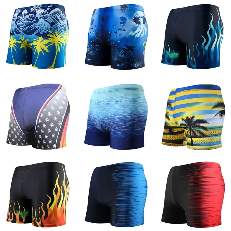 Multi Prints Men Elastic Swimming Trunk Swimwear Beach Swim Sport Short Briefs Surfing Summer Swimsuit Boxer Shorts Bathing Suit