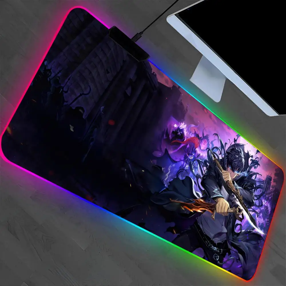 S-Solo leveling  Mouse Pad Game Player RGB Pc Gamer Boys like PS5 Keyboard LED Glowing mause pad Mats Rubber 100*50 90*40 lol