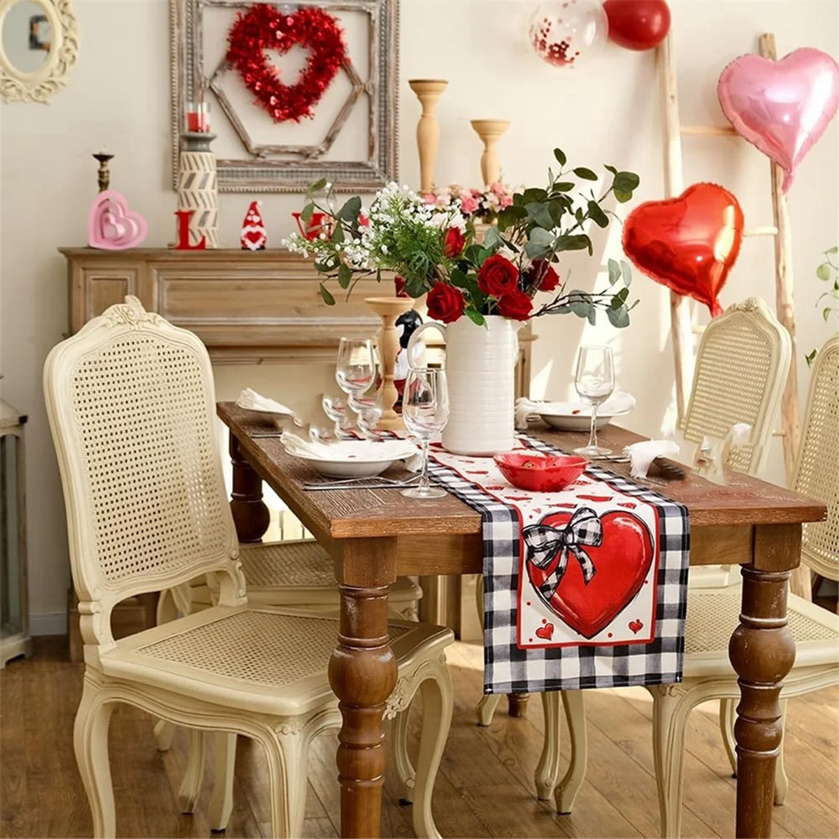 Valentine'S Day Table Runner,Red Heart Polka Dots Decorative Farmhouse Table Decoration for Kitchen Dinning 33 X 275cm A