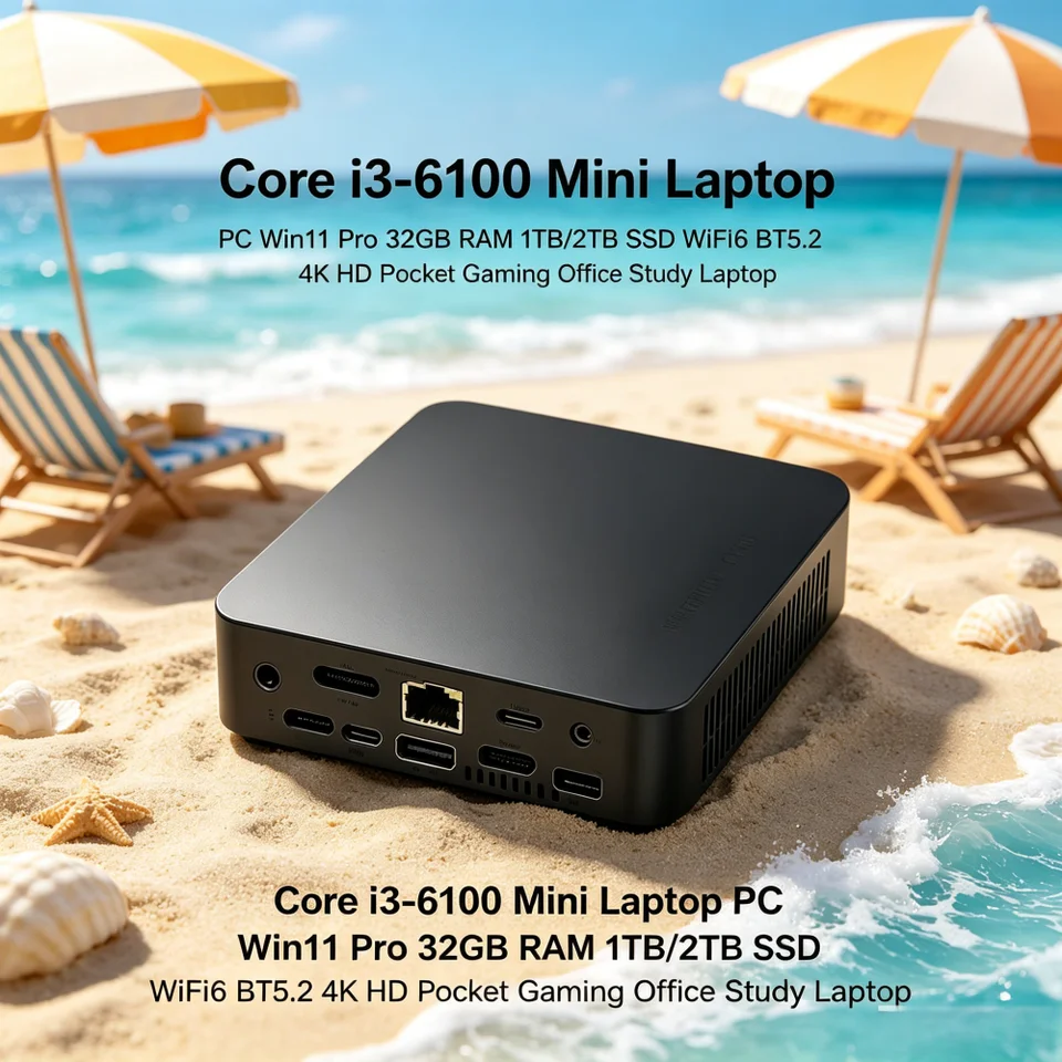 Core i3-6100 Mini Laptop PC Win11 Pro 32GB RAM 1TB/2TB SSD WiFi6