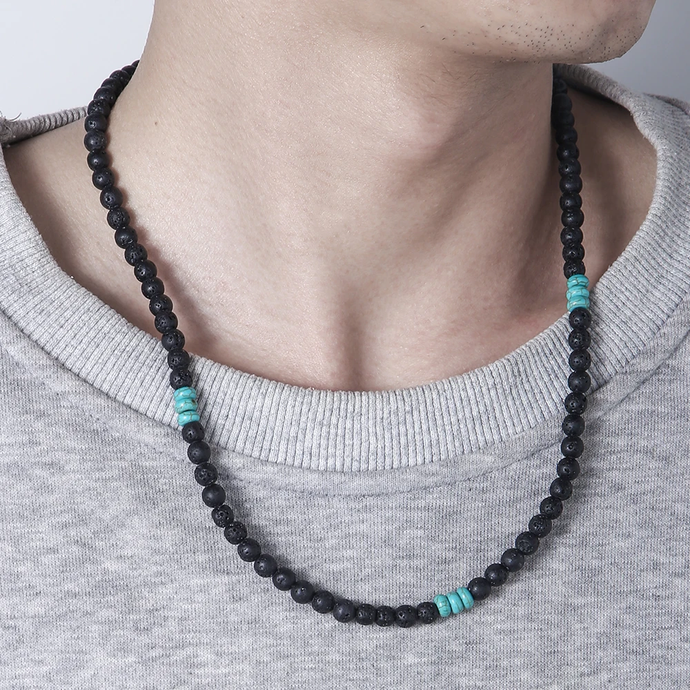 Lava Stone Necklace Mens Beaded Necklace for Him Black Onyx Matte Stone Necklace Jewelry Gift For Boyfriend Black Necklace