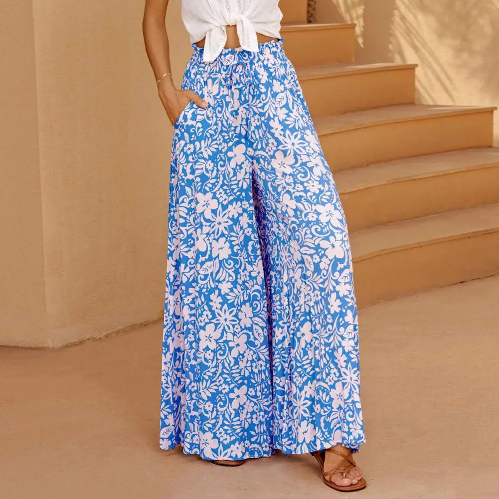 Summer Boho Pants Bohemian Style Pants Bohemian Style Women's Wide-leg Pants Vibrant Color Print Elastic High Waist for A