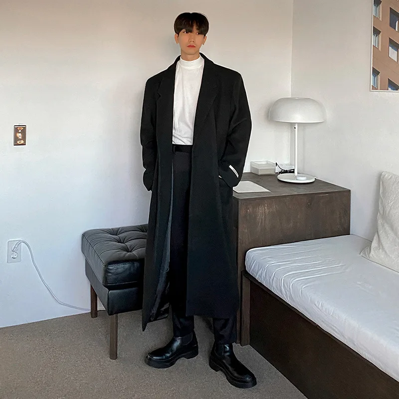Шерстяное пальто мужское зимнее Новое корейское модное Свободное длинное пальто из высококачественной шерсти.