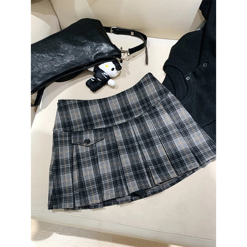 

MEXZT винтажная шерстяная мини-юбка женская японская Harajuku клетчатая плиссированная юбка зимняя Gyaru Kawaii Cutecore Design A Line Faldas