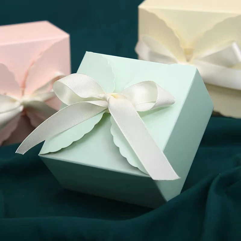 5pcs Gift Box With Ribbon Bow Pink Kraft Paper Wedding Candy Boxes Birthday Party Gifts  Packaging Christmas Decoration For Home view 4