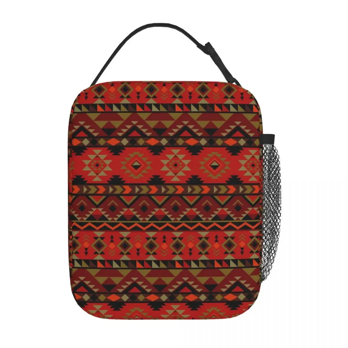 Vintage Ethnic Lunch Bag Red Aztec Print Retro Lunch Box For Child Outdoor Picnic Insulated Cooler Bag Oxford Thermal Lunch Bags