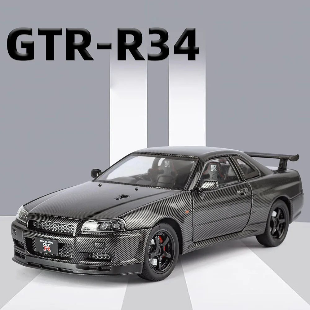

1:24 GTR R34 SKYLINE Models Toys Diecast Alloy Car Front Wheel Steering Sound Light Pull Back Doors Opened Cars Children's Gifts