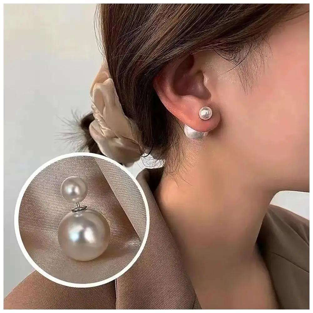 Double Big Small Imitation Pearl Stud Earrings Women Simple Round Ball Brincos Wedding Jewelry Birthday Friend Christmas Gift