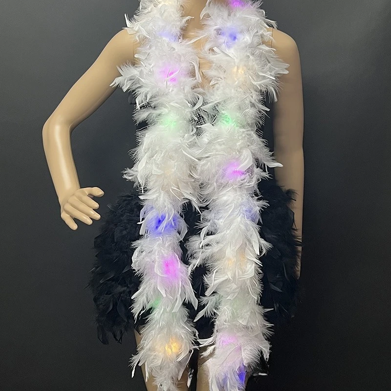 Boas de plumas de fiesta iluminadas para mujeres y niñas, decoraciones de fiesta de Mardi Gras, disfraz, vestido, 2M de longitud, 60g