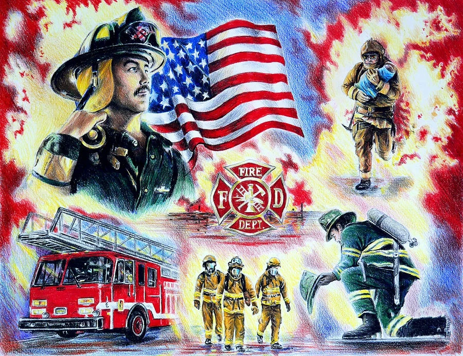 Fireman Firefighter Fire Truck American Flag Birthday Party Poster Banner Photo Backgrounds Photography Backdrop Studio