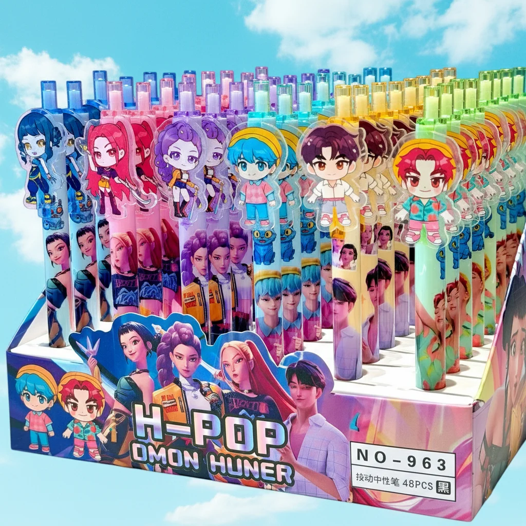 6 قطعة KPop شيطان الصيادين الأسود هلام القلم 0.5 مللي متر طالب الكتابة رسم أنيمي الشكل التصميم القرطاسية دراسة لوازم هدايا عيد الميلاد