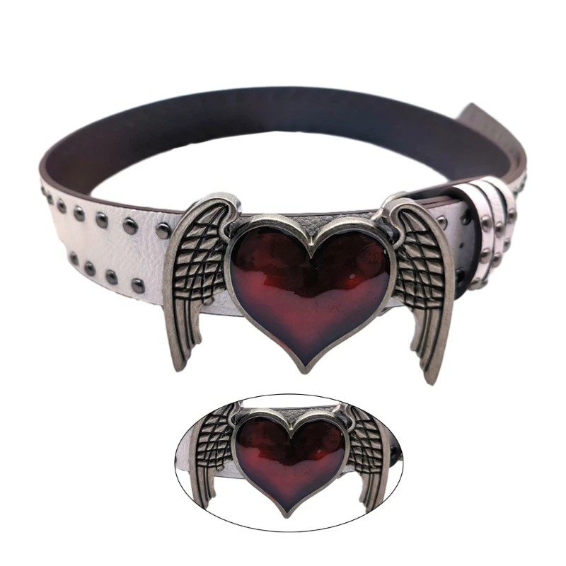 Wear Resistant Adult Belts with Heart&Wing Buckle Female Decorative PU Belts