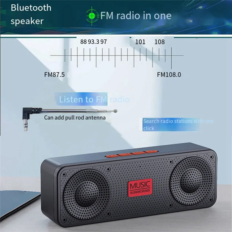 Portable FM Radio Wireless Bluetooth 5.0 TWS Speaker Mini MP3 Music Player Support TF Card U Disk USB Charging Radio-B