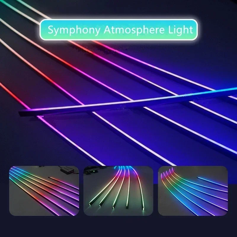 Wnętrze samochodu otoczenia dekoracyjne tęczowe światła RGB LED ukryta taśma Streamer uniwersalne nastrojowe oświetlenie kontrola aplikacji USB