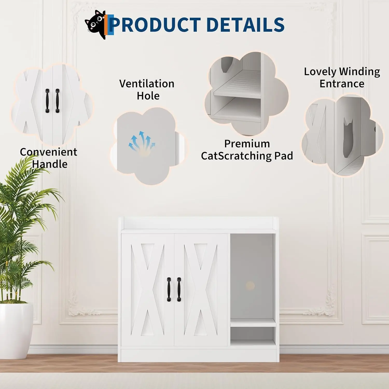 Cat Litter Box Enclosure,Hidden Litter Box Furniture with Divider,Indoor Cat House,Wooden Cat Washroom Storage Cabinet Bench