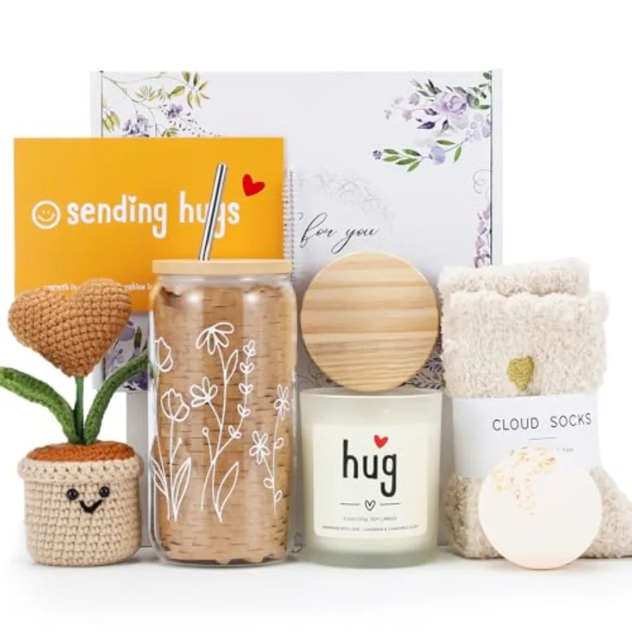 

Get Well Gifts Basket for Women - Hugs and Healing Luxury Care Package for Her Feel Better Soon Gift Baskets - Sympathy and Aft