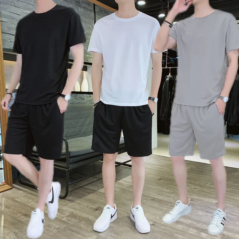 

Summer short sleeved T-shirt loose pleated casual pants sports fashion set trendy brand casual sports set men's plus size