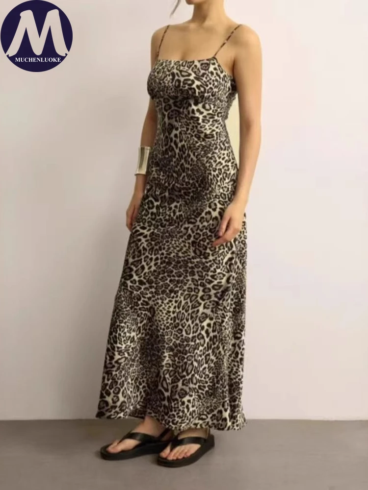 

Elegant Womens Dresses Summer Sexy Leopard Print Sleeveless Suspenders Dress Fashionable Slim Fit Backless Party Evening Dress