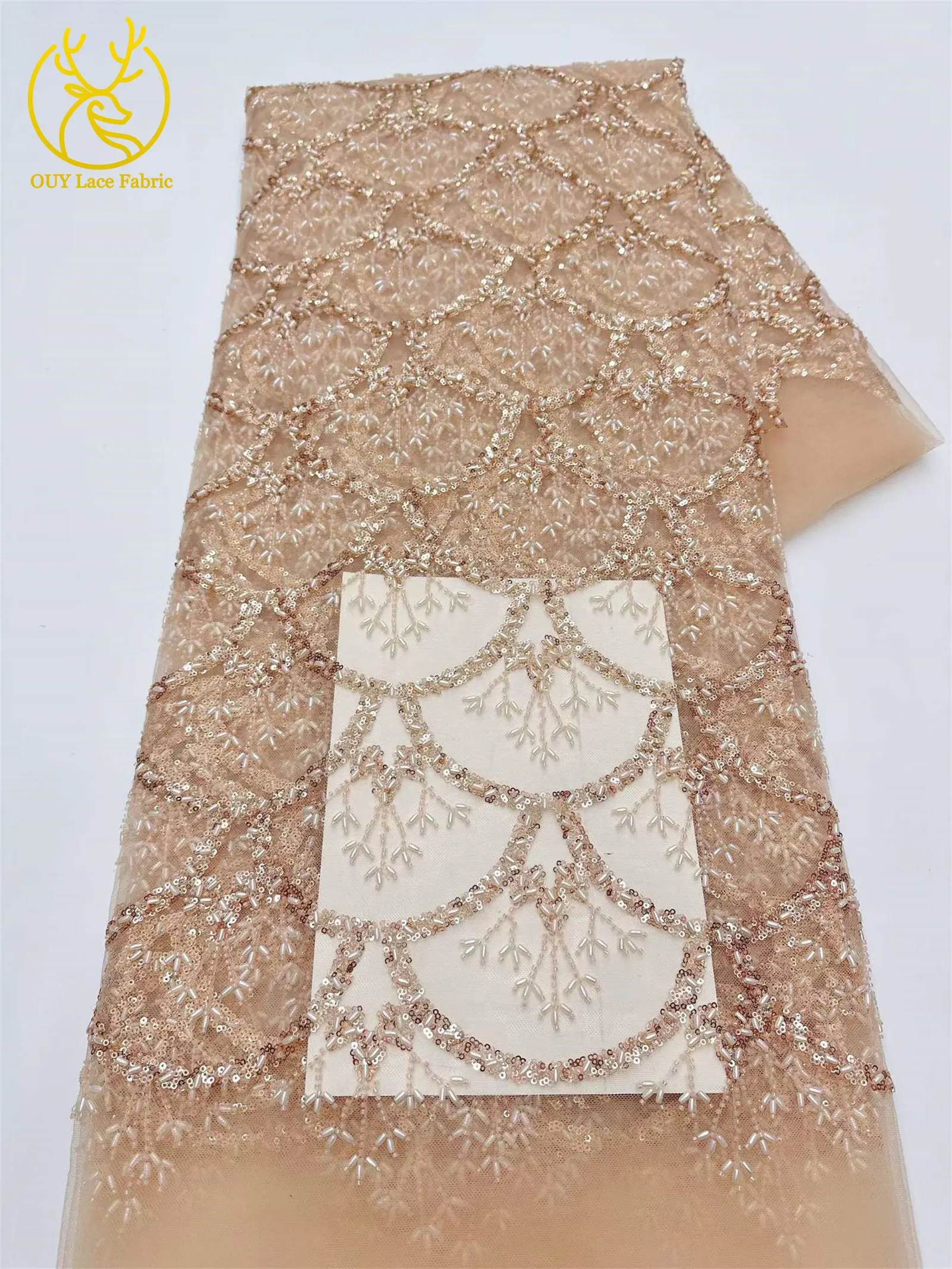 5 Yards französischer Pailletten-Spitzenstoff, afrikanischer Spitzenstoff, nigerianischer Tüll-Mesh-Spitzenstoff für Braut, Hochzeit, Heimdekoration – Detail 10