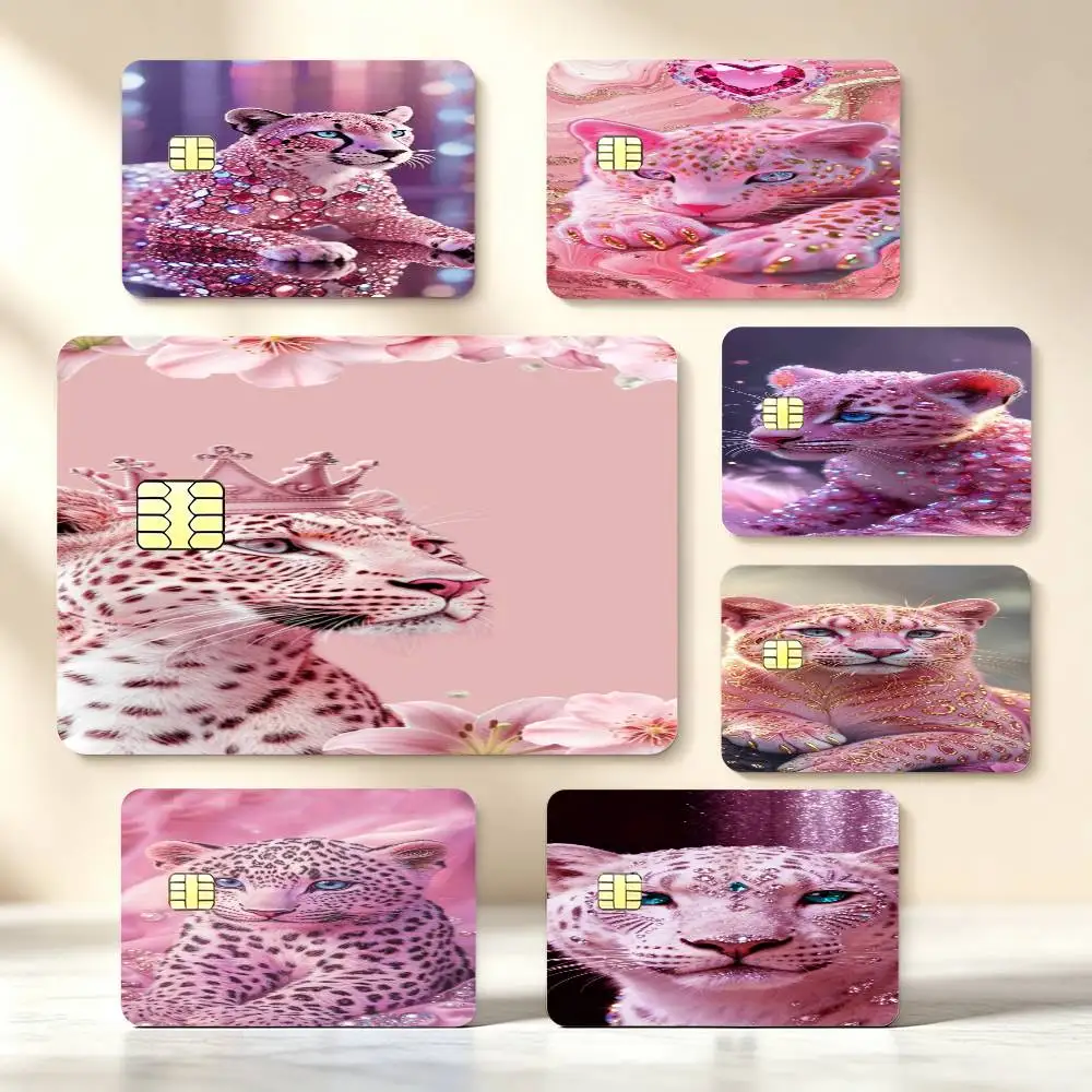 Fantasy Glitter Pink Leopard  Credit Card Stickers Skin For Bank Debit Decorative Protection Scratch-resistant Gift