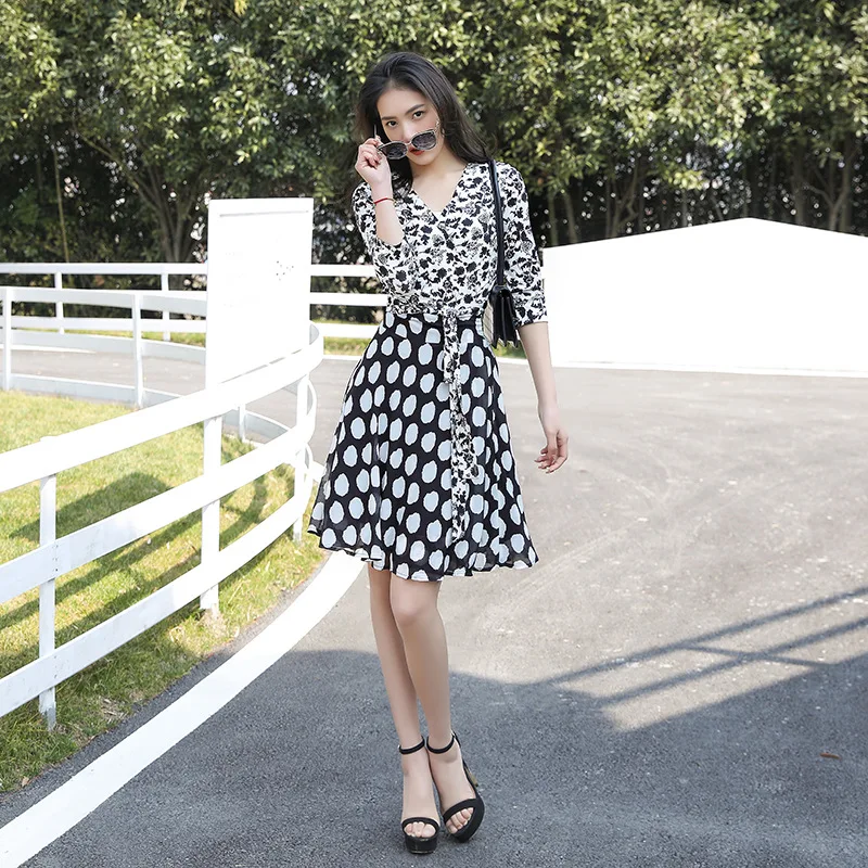 Ele Fre Blumenmuster Seiden-Maxikleid Frühling Sommer Neu Sle DVF PG Großes Rockdesign Geknotete Taille Hochmodischer Stil