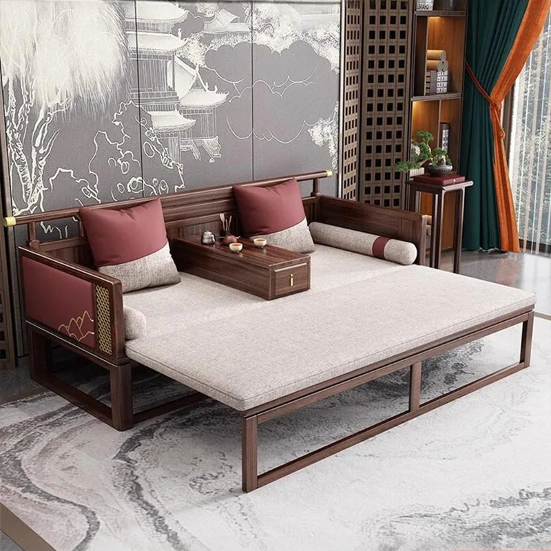 

Ebony solid wood Arhat bed, new Chinese Zen tea table, living room dual-purpose pull-out couch sofa bed