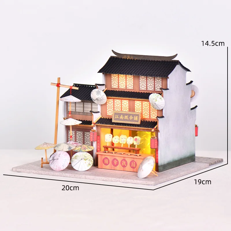 ร้านร่มจีน OUZEY ชุดประกอบเอง, โมเดลริเวอร์ไซด์ไม้ 3 มิติ, ของขวัญวัฒนธรรมวินเทจสำหรับวัยรุ่น