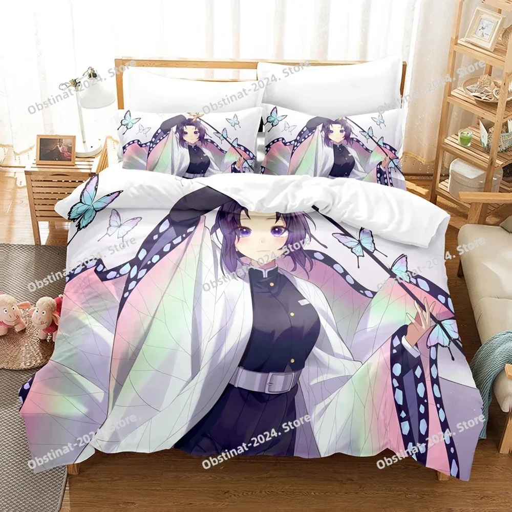 

3D Print Kochou Shinobu Bed Linen Anime Demon Slayer Printed Bed Set Duvet Cover Pillowcase Bedding Set Linen Sheet Quilt Full