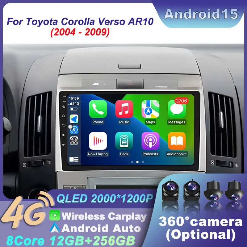 

Car Android 15 Auto Radio Stereo Player GPS Multimedia Navigation Wireles WIFI for Toyota Corolla BT Verso AR10 2004-2009Carplay