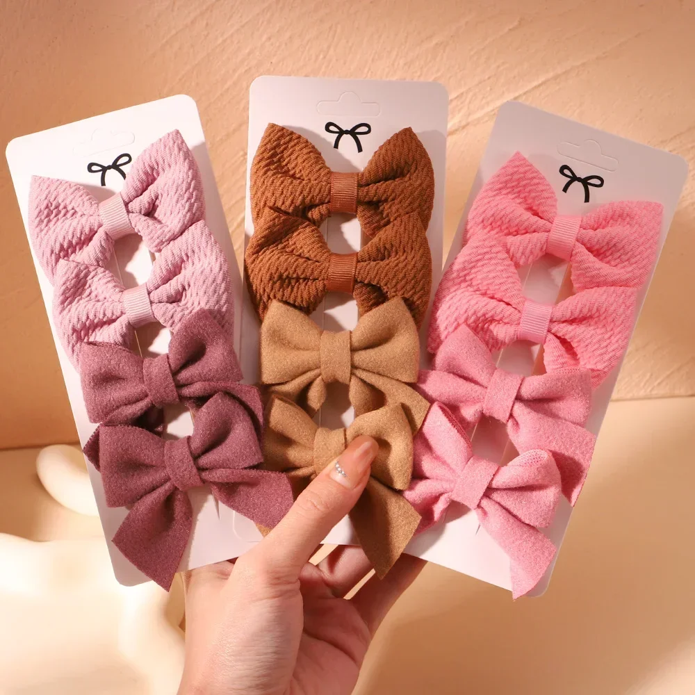 4Pcs/Set Solid Candy Color Bow Hairpin Hairclip for Kids Polyester Barrette Flower Baby Girl Metal BB Barrettes Hair Accessories