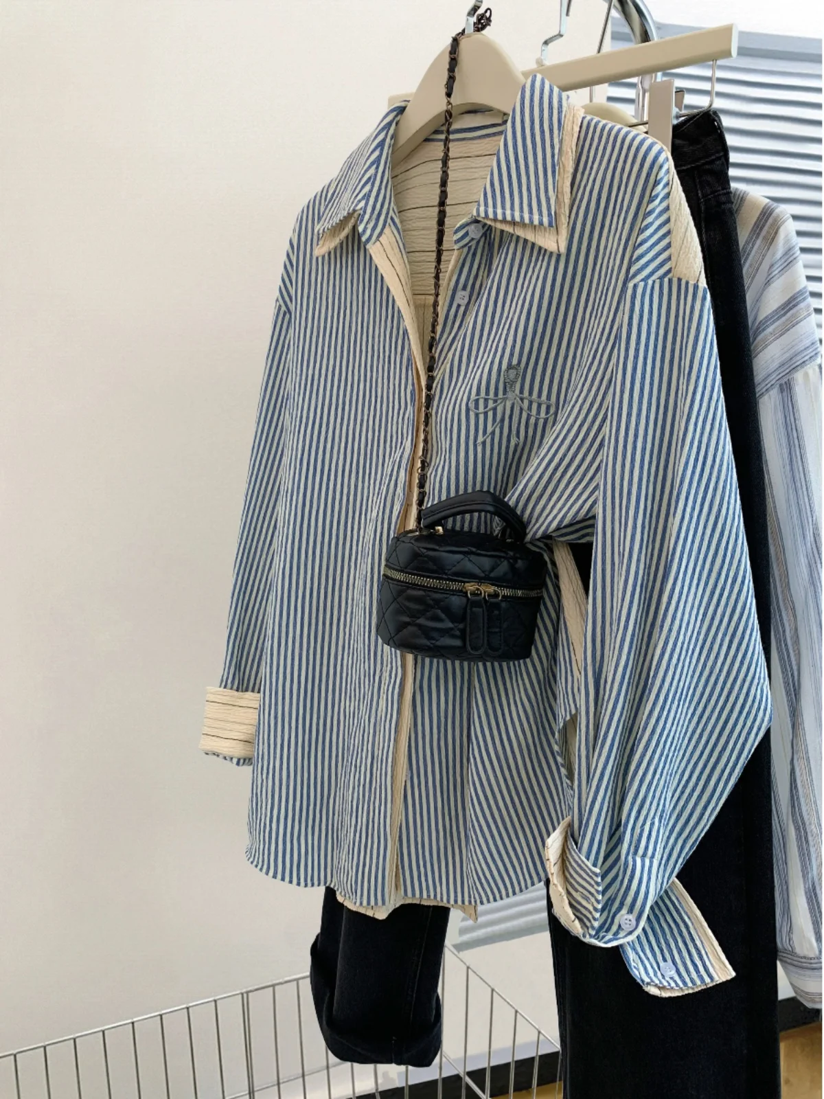 Trendy Patchwork a righe Lungo Sve irt Jaet Donna Allentato Sle Primavera Autunno Nuovo arrivo Falso Top in due pezzi Misto cotone