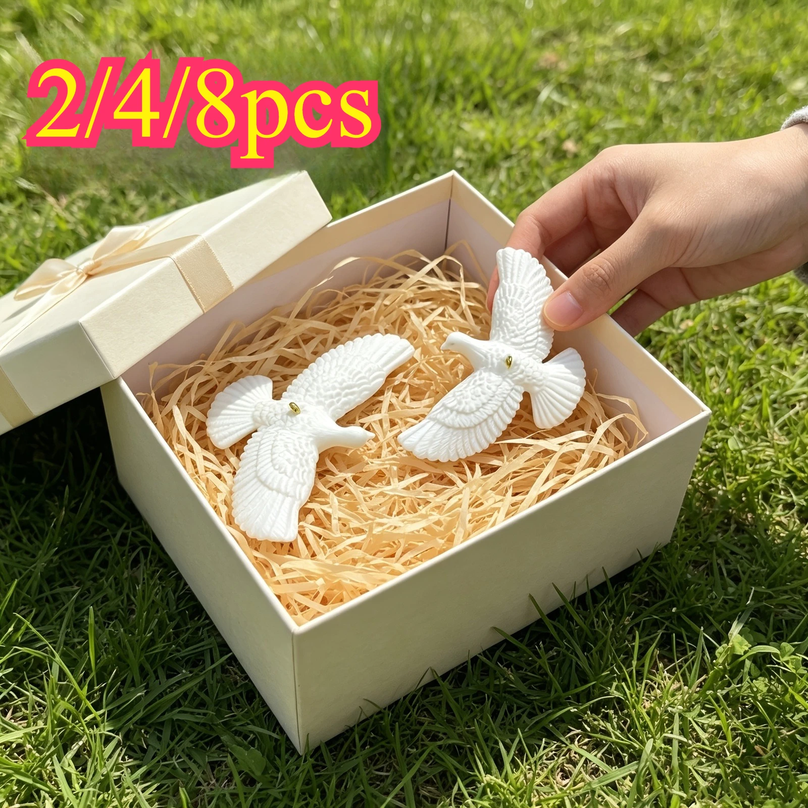 2/4/8pcs White Dove Hanging Ornaments, Peace Dove Bird Decor for Christmas Tree Wedding Party Home Festival Decoration