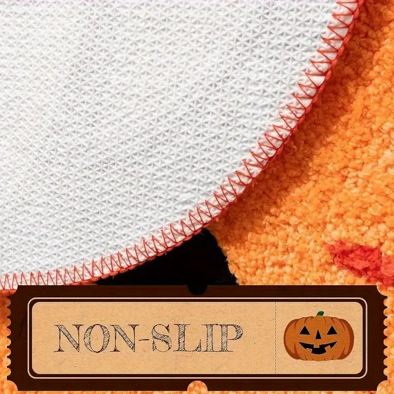 Halloween Pumpkin Bath Mat - Non-Slip, Washable & Absorbent Rug For Shower, Tub, And Home Decor - Cute Orange Fall Accent