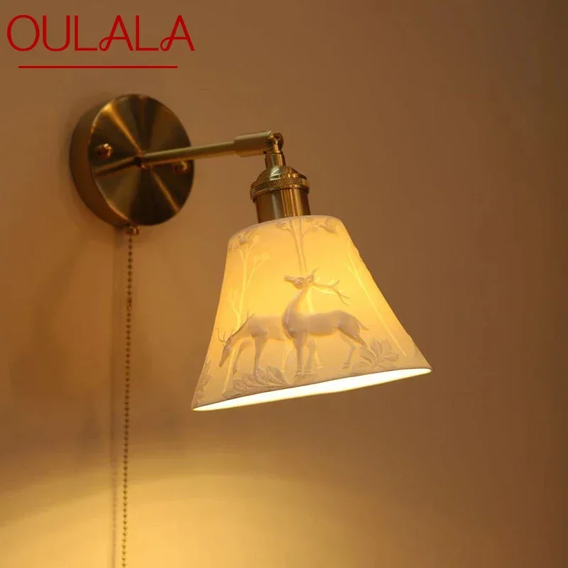 

OULALA Nordic Brass Wall Lamp Indoor Living Room Bedroom Bedside Lamp Modern Hotel Corridor Hallway Wall Lamp