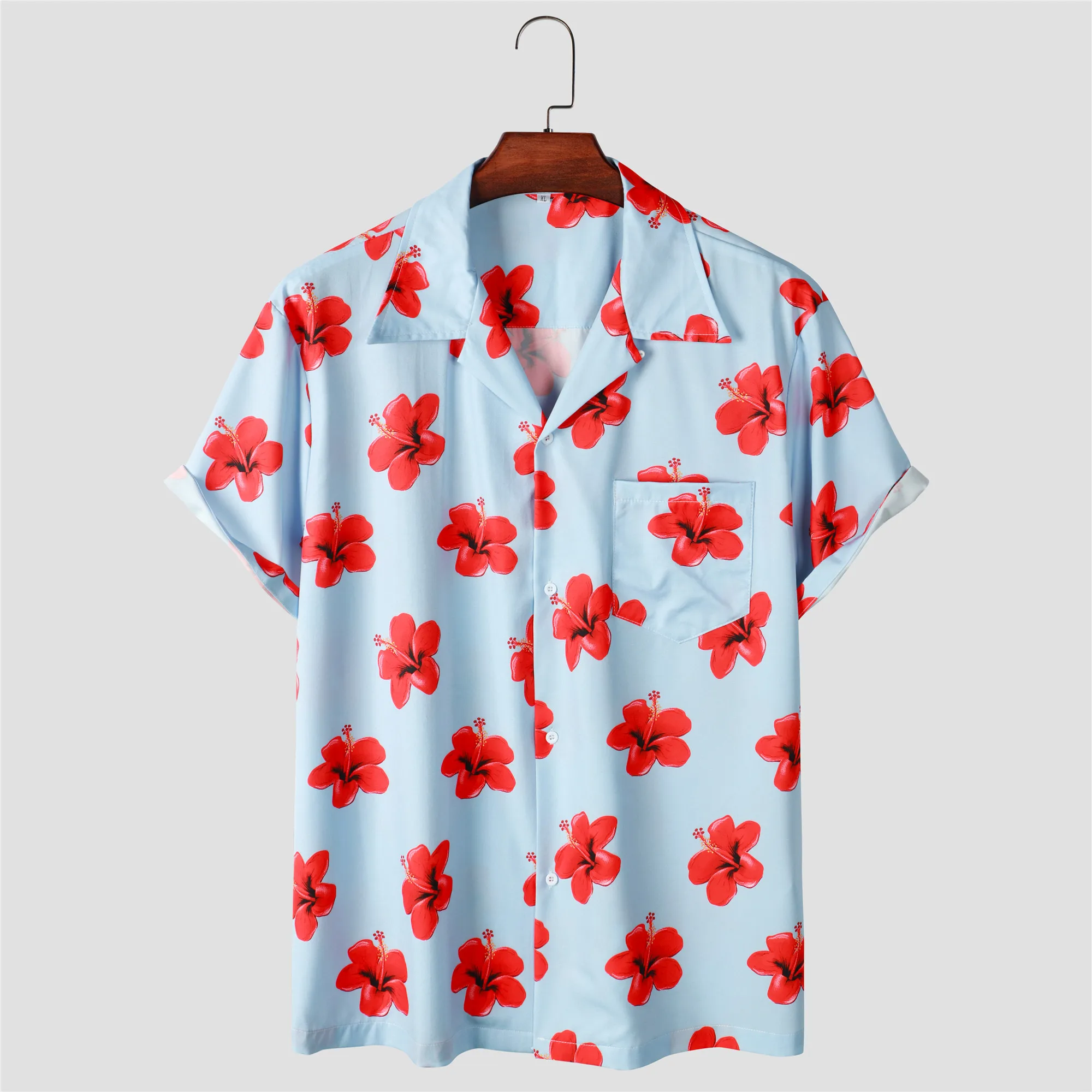 

2023 Summer Mens Hawaiian Shirt Flower Printed Fashion Street Short Sleeve Plus Size Camp Collar Men Beach Floral Shirts