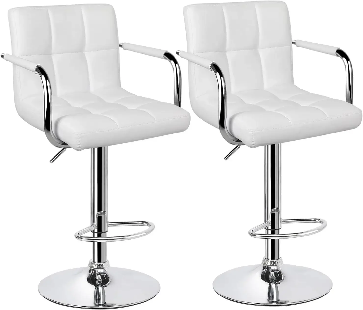 

Adjustable Height Bar Stools Swivel Bar Stool Modern PU Leather Armrest Counter/Island High Chairs with Backs Set of 2 White