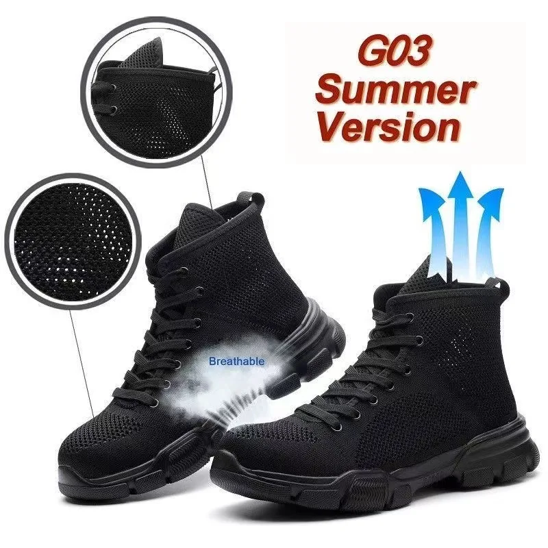 

Summer High-top Anti-smashing Anti-puncture Flying Woven Breathable Wear-resistant Steel-Head Toe Protection Labor Safety Shoes