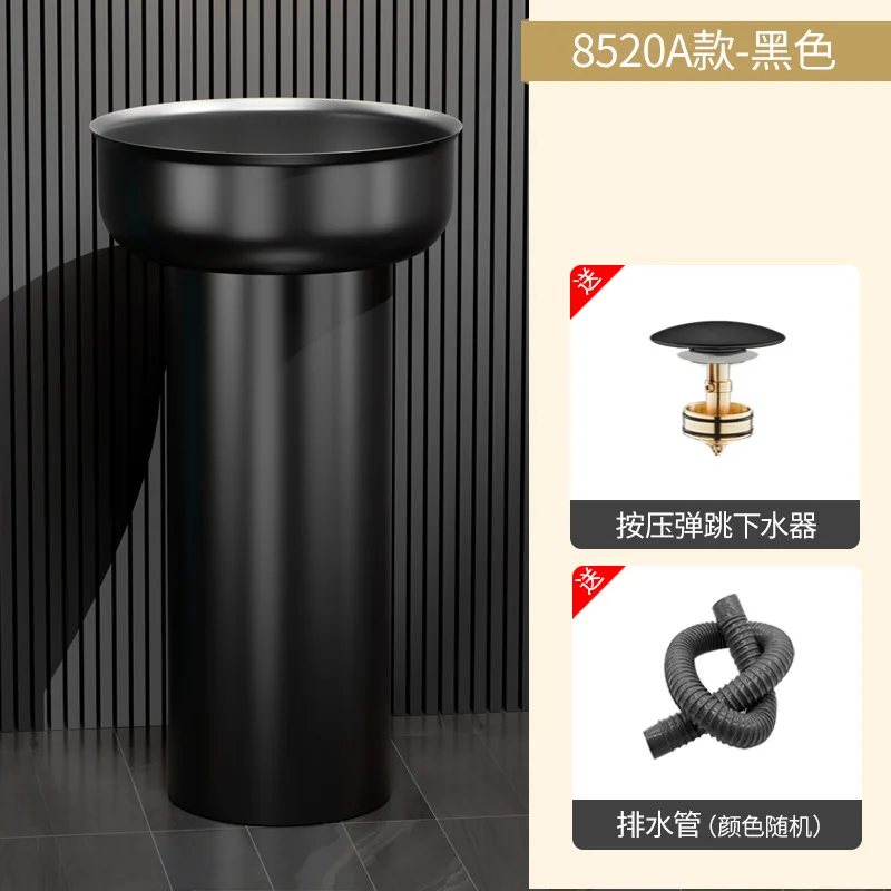 Stainless steel column type washbasin black integrated round floor type washbasin