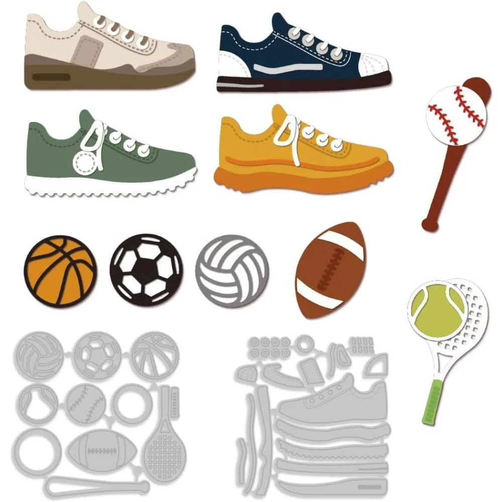 Sneakers Sports Ball Die Cuts for Card Making Basketball Football Volleyball Tennis Baseball Metal Cutting Dies Carbon Steel