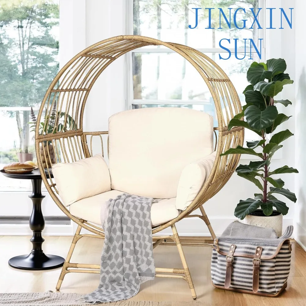 Egg Chair Outdoor Indoor, Oversized Rattan Chair with Thicken Cushion, 510LBS Capacity Wicker Patio Lounge Chair, Basket Chair f